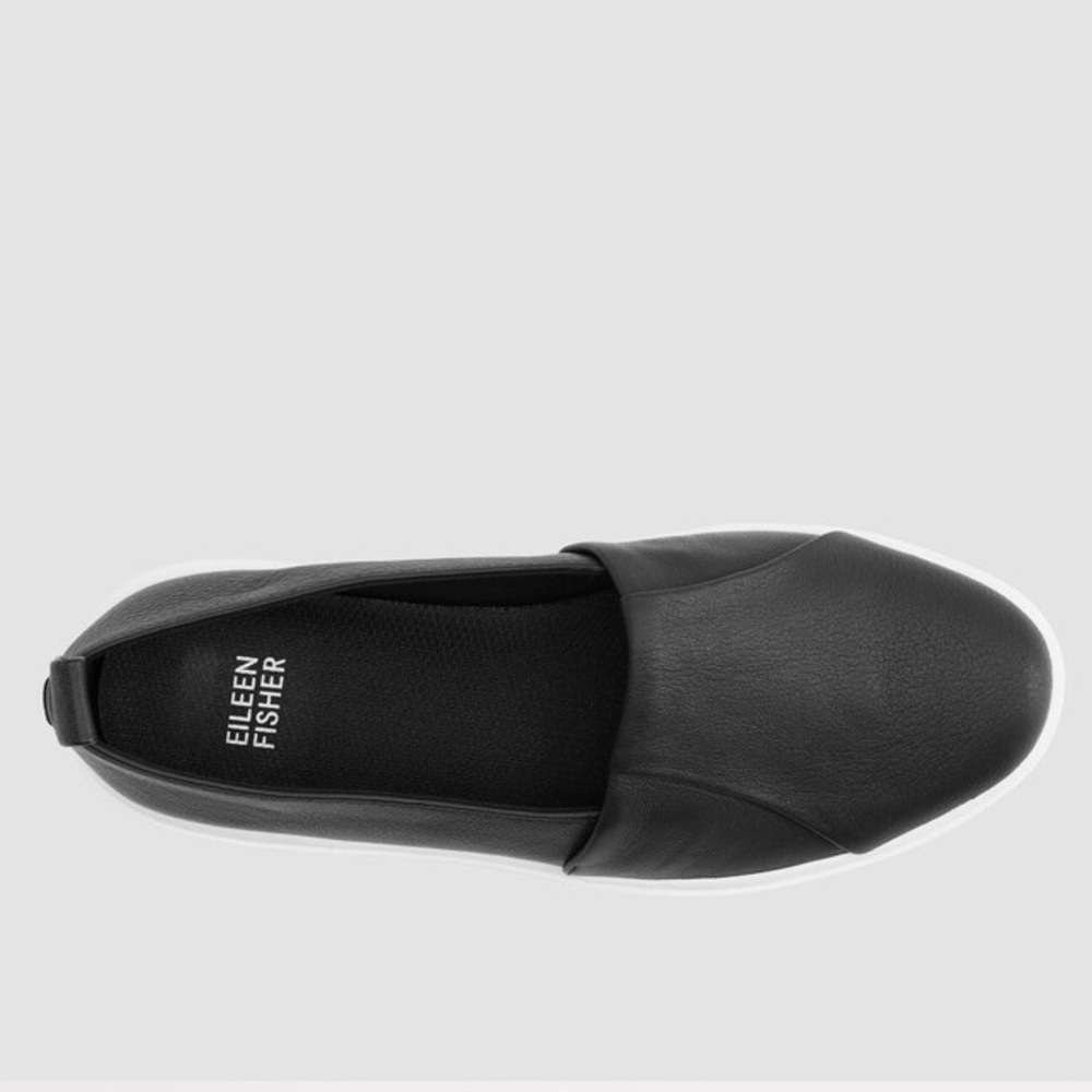 Eileen Fisher Perks Leather Black Slip-On Platform Sneakers - Picture 4 of 6